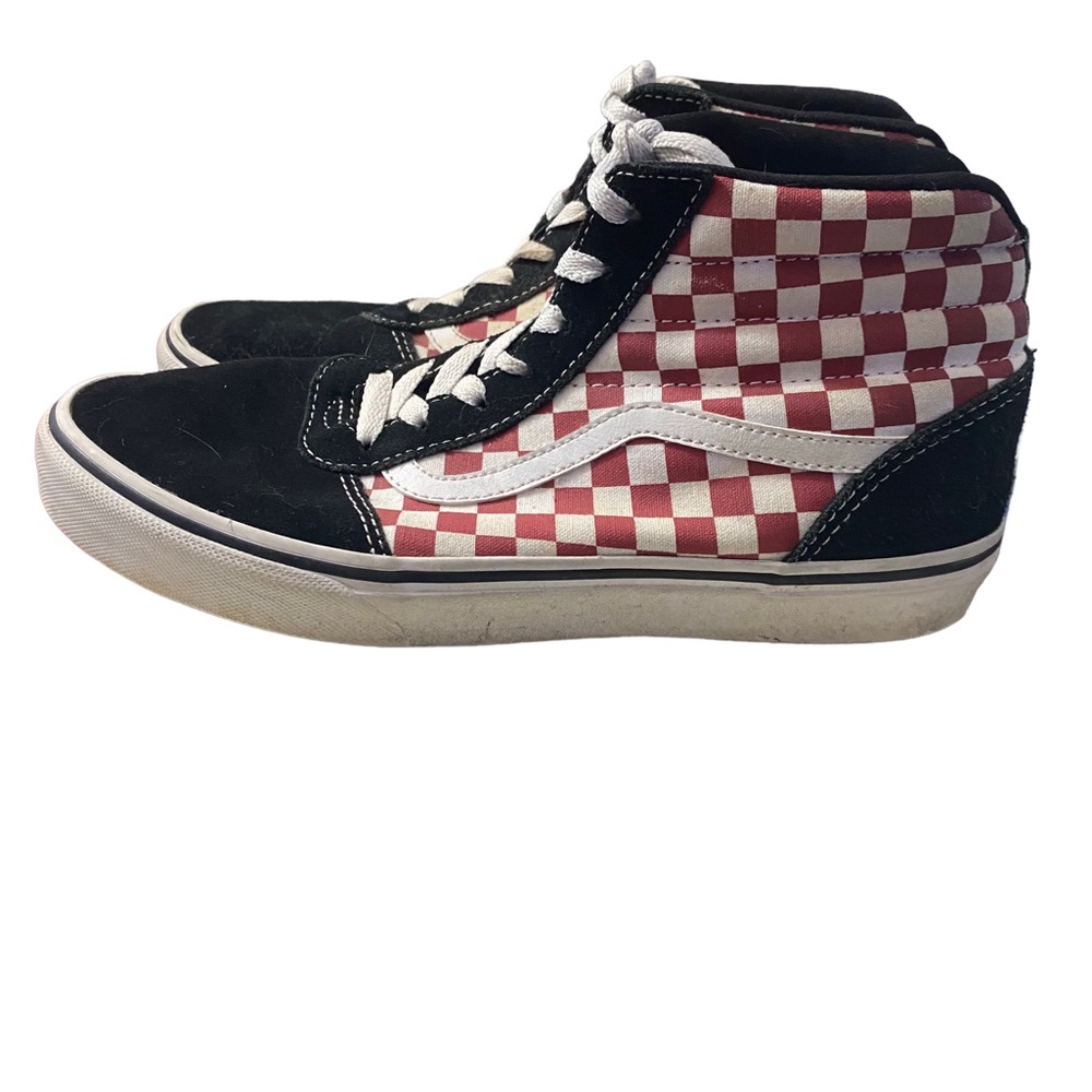 Vans WardHi Top Sneaker Checkered Red White Black Youth Size 6.5